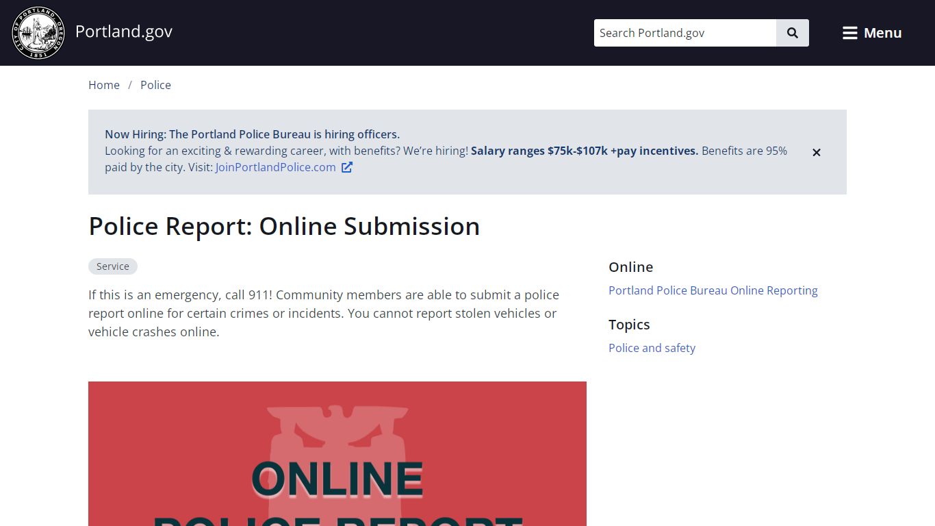 Police Report: Online Submission | Portland.gov